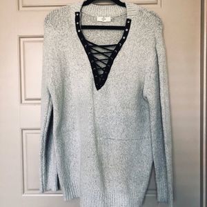 Grey Entro Black Lace Up Sweater